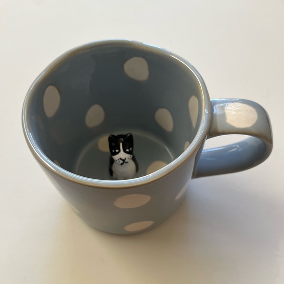 Anthropologie Other - Anthropologie Blue and White Polka Dot Mug with Cat Detail